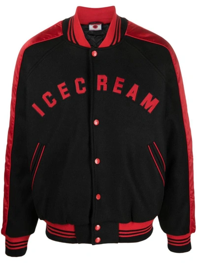 Icecream Varsity Brand-embroidered Boxy-fit Woven Jacket In Black