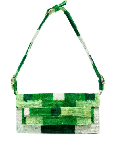 La Milanesa Ramina Graphic-print Brushed Bag In Green
