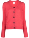 Paul Smith Ribbed Knit Cashmere Cardigan With Round Neck In Pink