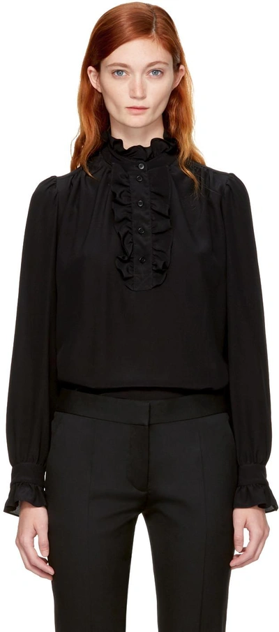 Stella Mccartney Meredith Ruffle-trimmed Cotton-poplin Blouse In 1000 Black