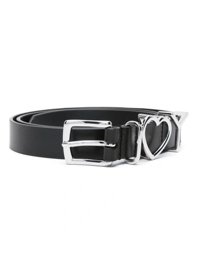 Y/project Heart Logo-plaque Leather Belt In Black