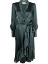 Zimmermann Silk Wrap Midi Dress In Green