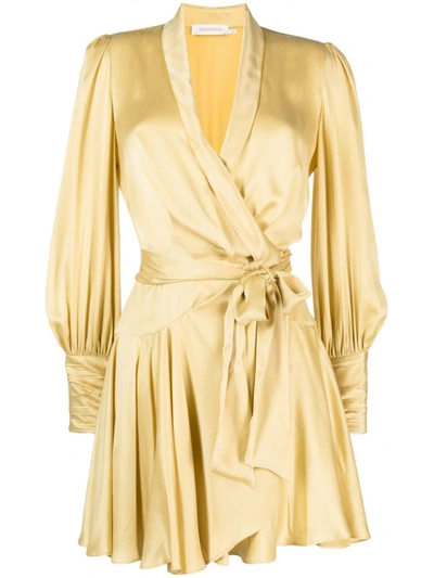 Zimmermann Silk Wrap Mini Dress In Cream