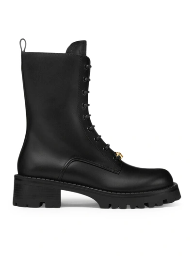 Versace 35mm Leather Combat Boots In Black