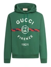 Gucci Firenze 1921 Printed Drawstring Hoodie In Green