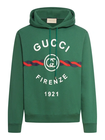 Gucci Firenze 1921 Printed Drawstring Hoodie In Green