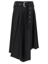 Off-white Pleated Midi Skirt In Tech Drill Fabric In Black
