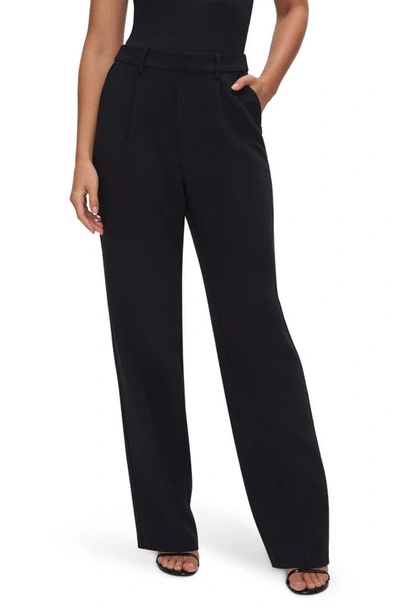 Good American Luxe Suiting Column Wide Leg Trousers In Black