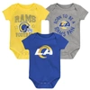 OUTERSTUFF INFANT ROYAL/GOLD/GRAY LOS ANGELES RAMS BORN TO BE 3-PACK BODYSUIT SET