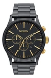 Nixon 'the Sentry' Chronograph Bracelet Watch, 42mm In Matte Black / Gold