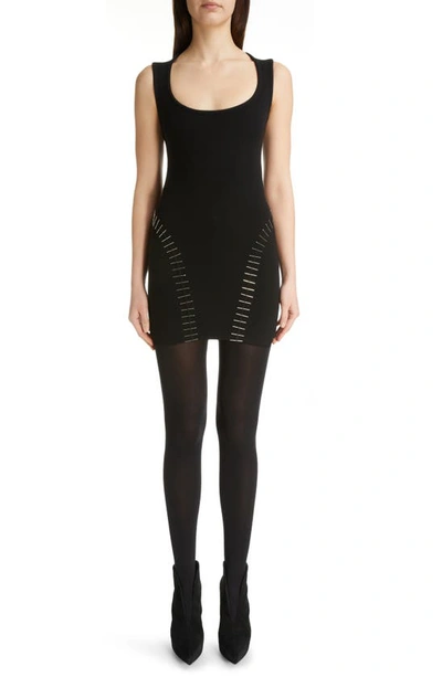 Alaïa Pin Embroidered Wool Knit Mini Dress In Black