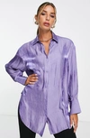 Asos Design Oversize Metallic Button-up Shirt In Purple