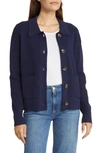 Caslon Collar Organic Cotton Blend Cardigan In Navy Peacoat