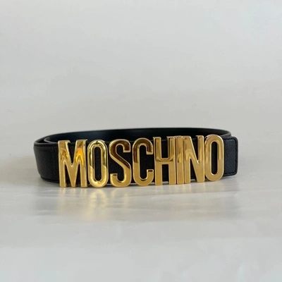 Pre-owned Moschino Gold Logo Leather Belt