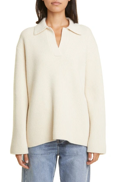 Tom Ford Ribbed-knit Wool-cashmere Polo Sweater In 070 Macadamia