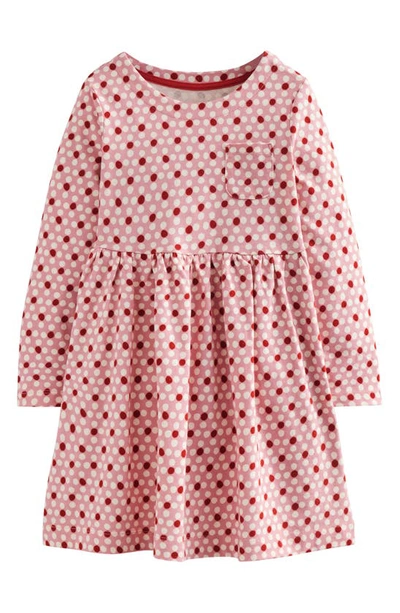 Mini Boden Kids' Long Sleeve Fun Jersey Dress Almond Pink Geo Flower Girls Boden