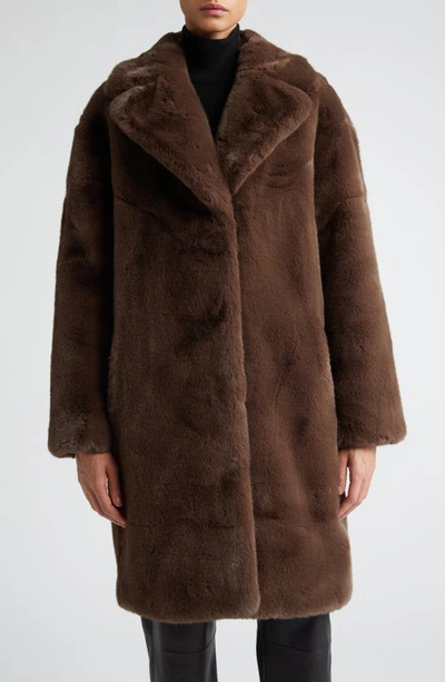 Stand Studio Chocolate-coloured Faux Fur Coat In Brown