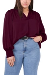 Vince Camuto Smocked Long Sleeve V-neck Blouse In Pickled Beet