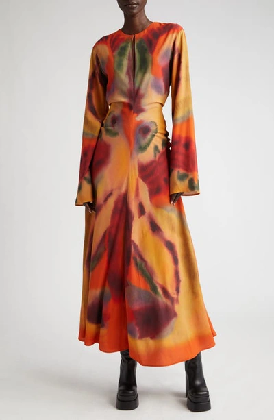 Altuzarra Nikouria Printed Crepe Midi Dress In Bright Coral Rorschach