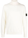 Stone Island Turtleneck Ribbed Wool Sweater In Neutral