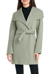 Tahari Ella Tie Belt Wool Blend Coat In Sage