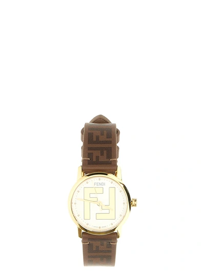 Fendi Forever More 29 Leather Watch In White,gold,brown