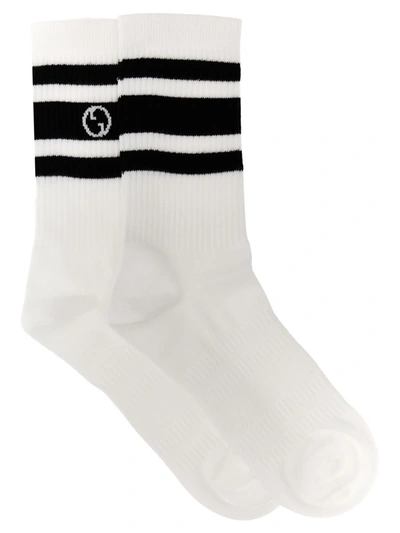 Gucci Round Interlocking G Cotton Socks In White/black