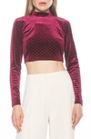 ALEXIA ADMOR ARI LONG SLEEVE STUDDED VELVET CROP TOP