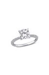 Delmar 14k White Gold Cushion Cut Lab Created Moissanite & Diamond Ring In Silver