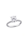 Delmar 14k White Gold Oval Lab Created Moissanite & Diamond Ring In Silver