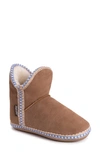 Muk Luks Macee Suede Slipper Bootie With Wool Blend Lining In Caramel