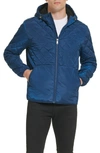 Kenneth Cole New York Faux Shearling Lined Hood Quilted Puffer Jacket In Marine