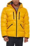 Tommy Hilfiger Pearlized Water Resistant Hooded Puffer Jacket In Yellow