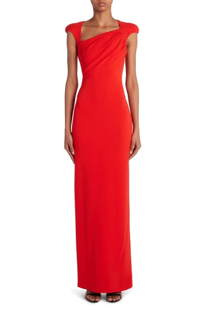 Tom Ford Asymmetric Neck Silk Georgette Gown With Cape In Blood Orange