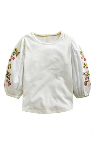 Mini Boden Kids' Embroidered Puff Sleeve Top Ivory Girls Boden