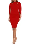 Betsy & Adam Cutout Long Sleeve Scuba Crepe Cocktail Dress In Red