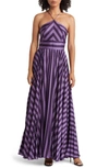 Hutch Dolly Halter Maxi Dress In Purple Tonal Stripe