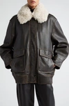 STAND STUDIO DANATA GENUINE SHEARLING COLLAR LAMBSKIN LEATHER JACKET