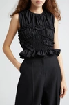 Cecilie Bahnsen Ruched Sleeveless Silk Top In Black
