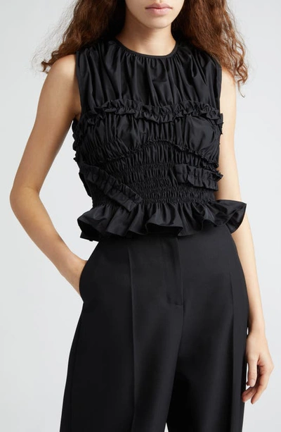 Cecilie Bahnsen Ruched Sleeveless Silk Top In Black