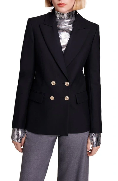 Maje Double-breasted Crepe Blazer In Black