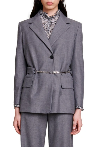 Maje Villanette Belted Blazer In Grey