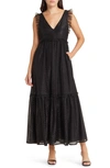 Chelsea28 Metallic Mesh Ruffle Gown In Black