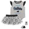 OUTERSTUFF GIRLS INFANT HEATHER GRAY/BLACK CAROLINA PANTHERS ALL DOLLED UP THREE-PIECE BODYSUIT, SKIRT & BOOTIE