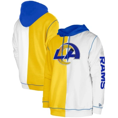 New Era Men's  Gold, White Los Angeles Rams Third Down Split Raglan Pullover Hoodie In Gold,white