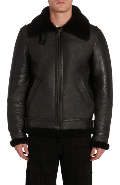 Golden Goose Shearling Collar Leather Jacket In Black