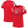 PROFILE PROFILE SCARLET OHIO STATE BUCKEYES PLUS SIZE STRIPED TAILGATE SCOOP NECK T-SHIRT