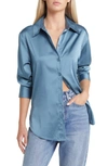 Open Edit Satin Button-up Shirt In Blue Stone