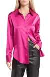 Open Edit Satin Button-up Shirt In Pink Fuchsia
