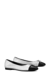 Tory Burch Cap Toe Ballet Flat In Silver / Perfect Black